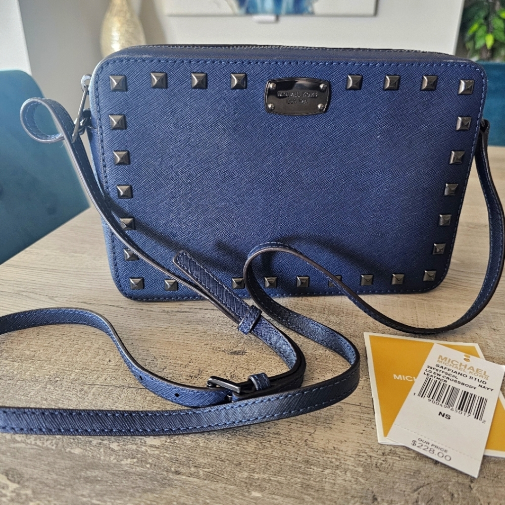 Michael Kors Jet Set Leather Crossbody - Navy
